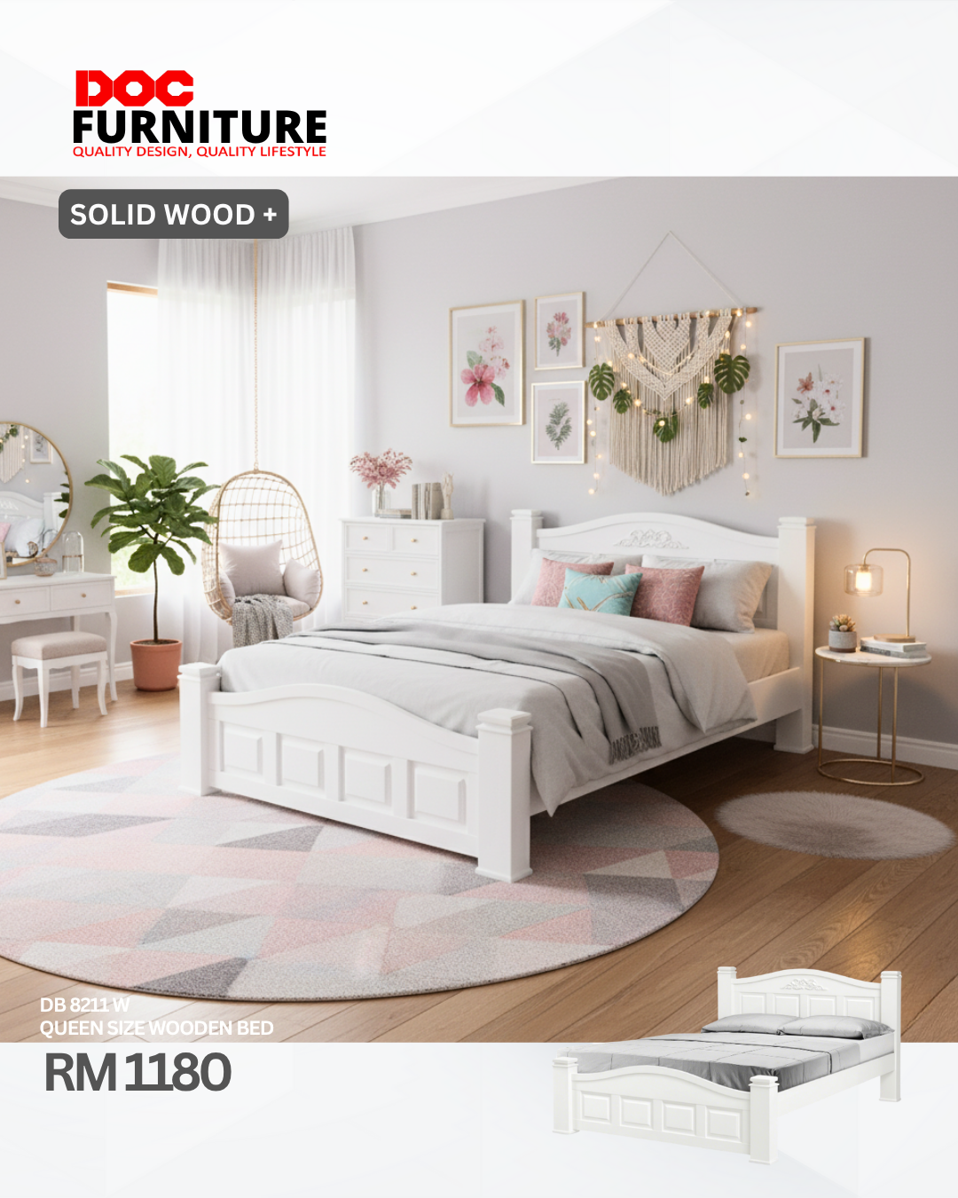Bedroom set with bed and side tables — D.O.C Furniture Miri