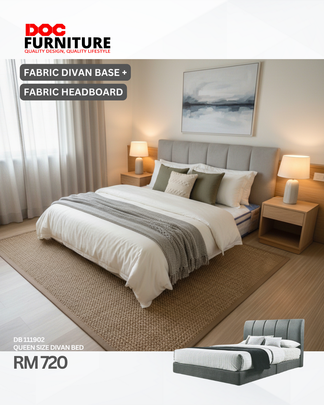 Bedroom set with bed and side tables — D.O.C Furniture Miri