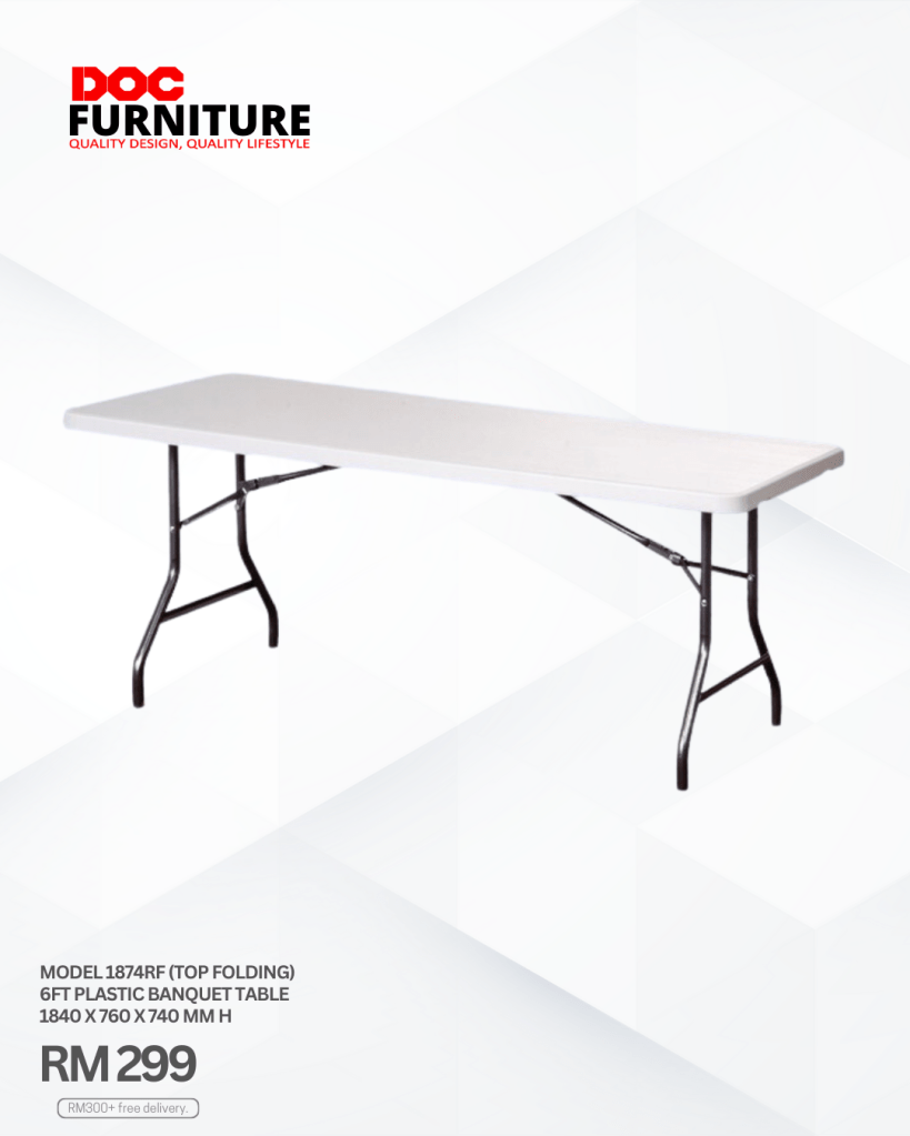 Ready for any gathering? 🎉 Our 6ft Top Folding Plastic Banquet Table from DOC FURNITURE is the perfect blend of convenience and quality! Ideal for parties, events, or extra workspace, it's durable and easy to store. Get yours for only RM299.

#DOCFurniture #FoldingTable #BanquetTable #EventEssentials #HomeOrganization