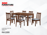 A six-seater dining set features a rectangular dark walnut color wooden table and six matching chairs with slatted backs and light gray upholstered seats, identified as DT-3513-WN+DC420F-WN by DOC FURNITURE and priced at only RM 1599, probably the best price in Miri.