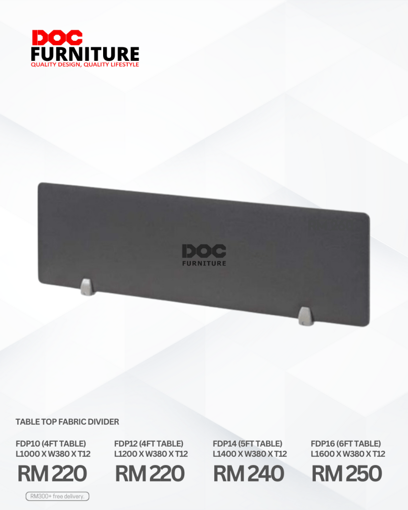 Create your own private space! 🤫 Boost focus and reduce distractions with these sleek Table Top Fabric Dividers from DOC Furniture. Available in multiple sizes and starting from just RM220! Get quality design for your quality lifestyle.

#DOCFurniture #OfficeFurniture #Workstation #PrivacyScreen #HomeOffice