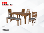 A solid wood DS 688FN 6-seater dining set from DOC FURNITURE features a rectangular table, four chairs with slatted backs and grey upholstered seats, and a matching long grey upholstered bench, priced at only RM 1950. Couldn't get at this price from any other stores could searched in Miri, Sarawak.