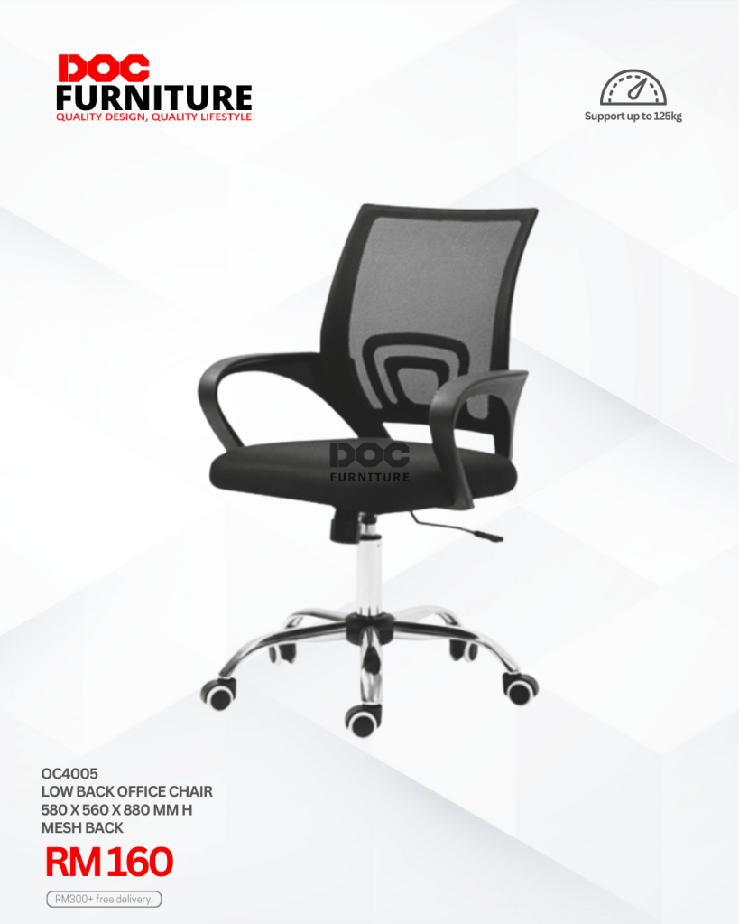 Upgrade your WFH setup without breaking the bank! ✨ Stay cool and comfortable with our OC4005 Low Back Office Chair featuring a breathable mesh back. Get yours today for only RM 160!

#OfficeChair #HomeOffice #WorkFromHome #DOCFurniture #AffordableFurniture