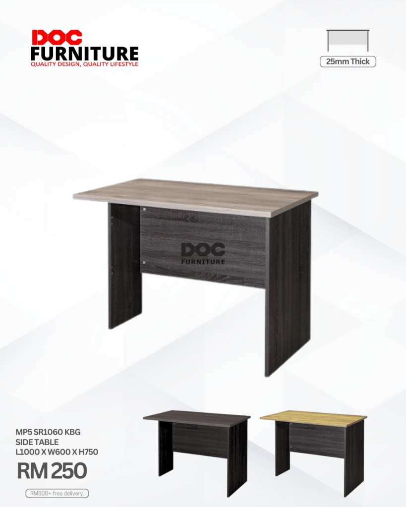 Upgrade your space with the versatile MP5 SR1060 KBG Side Table from DOC Furniture! 💪 This sturdy table with a 25mm thick top and ample dimensions (L1000 x W600 x H750) is perfect for any room. Get yours now for just RM 250! Plus, enjoy FREE delivery on orders over RM300+. Shop quality design for a quality lifestyle! ✨

#DOCFurniture #SideTable #HomeOffice #AffordableFurniture #QualityDesign