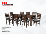 A dark brown solid wood rectangular dining table is surrounded by eight matching chairs with slatted backs and light grey upholstered seats, an 8-seater dining set from DOC FURNITURE priced at only RM 2650, which is the best i could find in Miri, Sarawak.