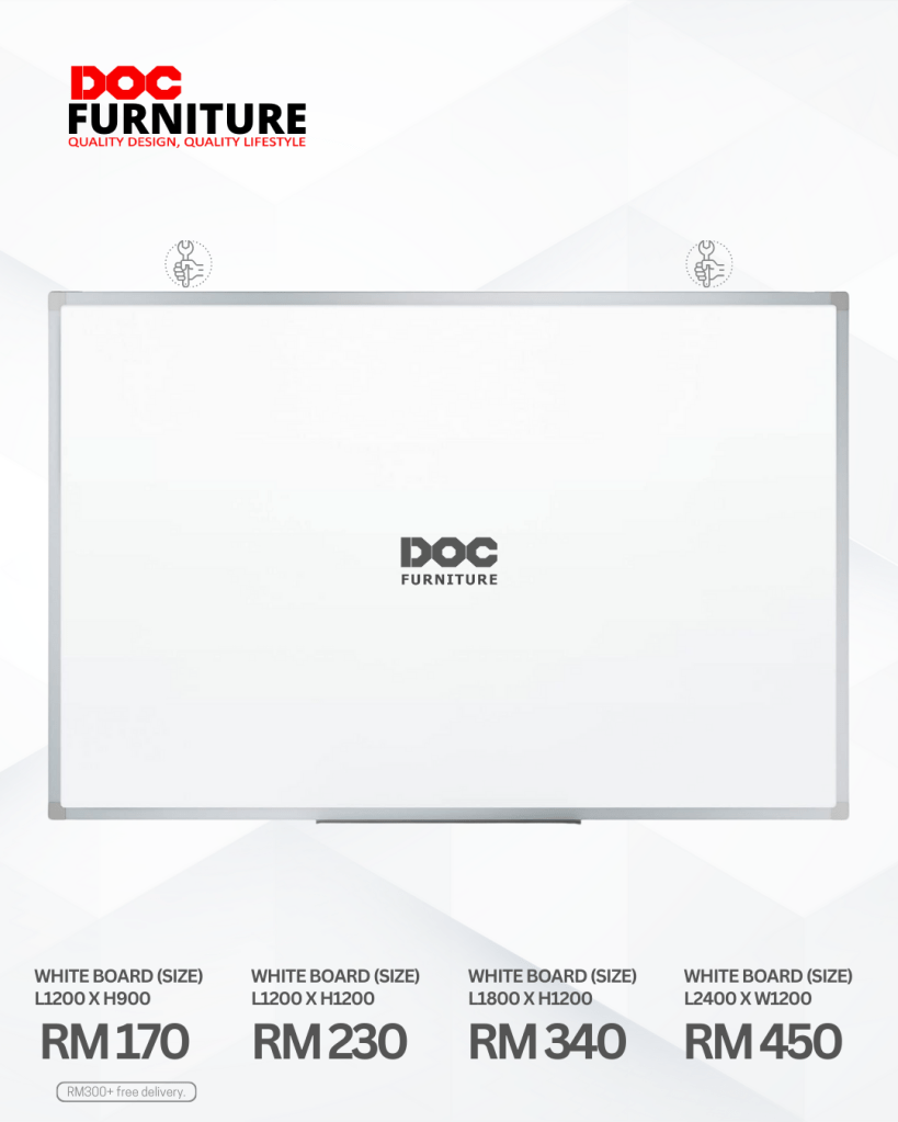 Level up your productivity! ✨ Get your essential whiteboard from DOC Furniture. Perfect for brainstorming, teaching, planning, and more! Available in multiple sizes to fit any space, starting from just RM170. Plus, enjoy FREE delivery for purchases RM300 and above!

Shop now and transform your workspace!

#DOCFurniture #Whiteboard #OfficeSupplies #HomeOffice #QualityFurniture