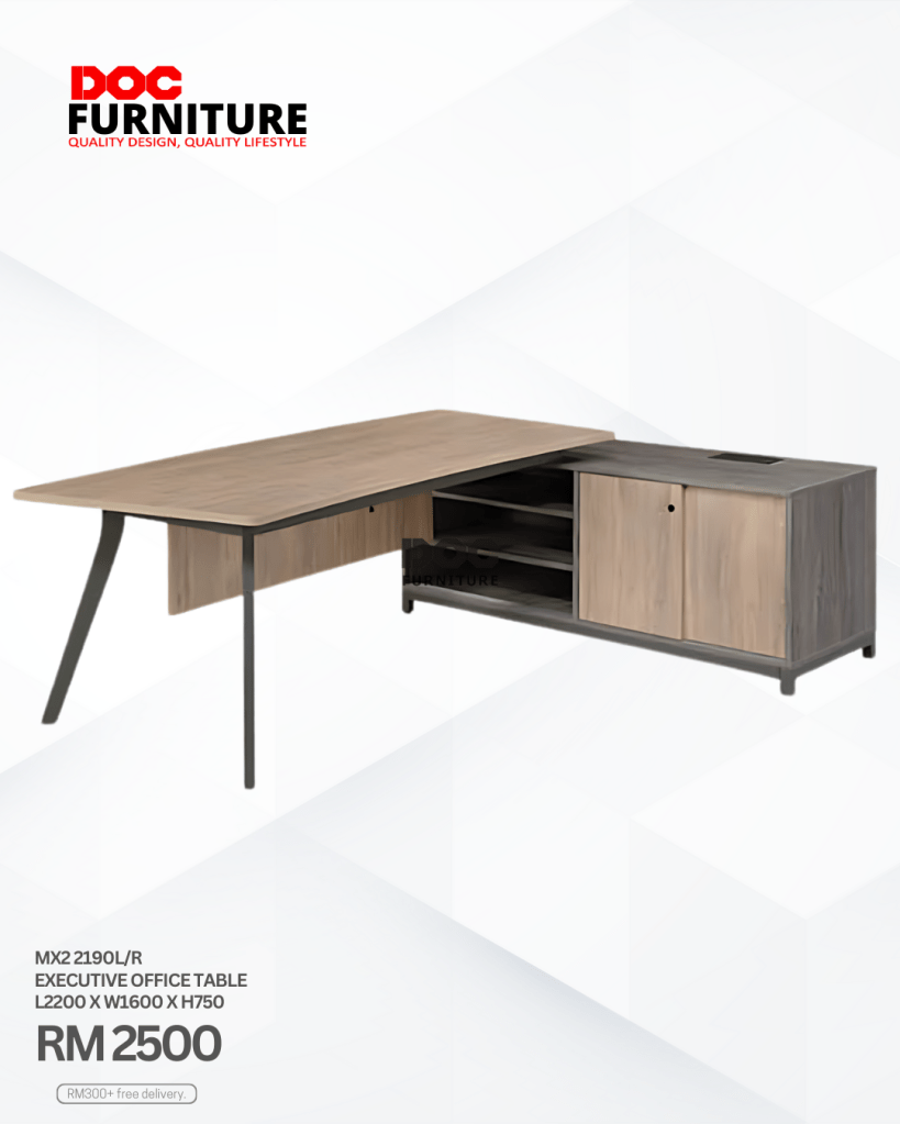 Upgrade your workspace with executive style! ✨ Get the MX2 2190L/R Executive Office Table for just RM 2500. Plus, enjoy FREE delivery on orders over RM300!

#OfficeFurniture #ExecutiveTable #HomeOffice #QualityDesign #DOCFurniture