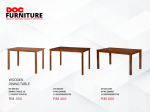 A post from DOC FURNITURE displays three oak color wooden dining tables: a rectangular 4-seater for RM 300, a rectangular 6-seater for RM 400, and a larger rectangular 6-seater for RM 500.