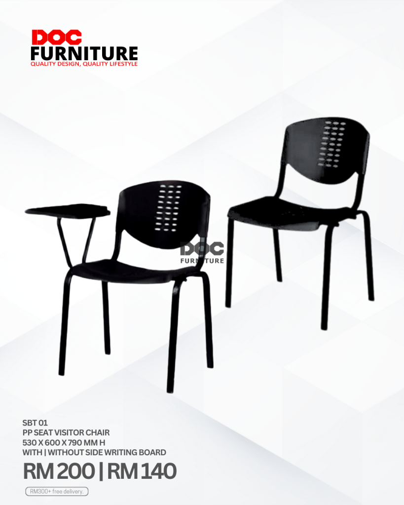 Upgrade your space with versatile visitor chairs! ✨ Introducing our SBT 01 PP Seat Visitor Chairs. Choose with a side writing board for RM200 or without for just RM140! Quality design, quality lifestyle.

#DOCFurniture #VisitorChair #OfficeFurniture #AffordableFurniture #QualityDesign