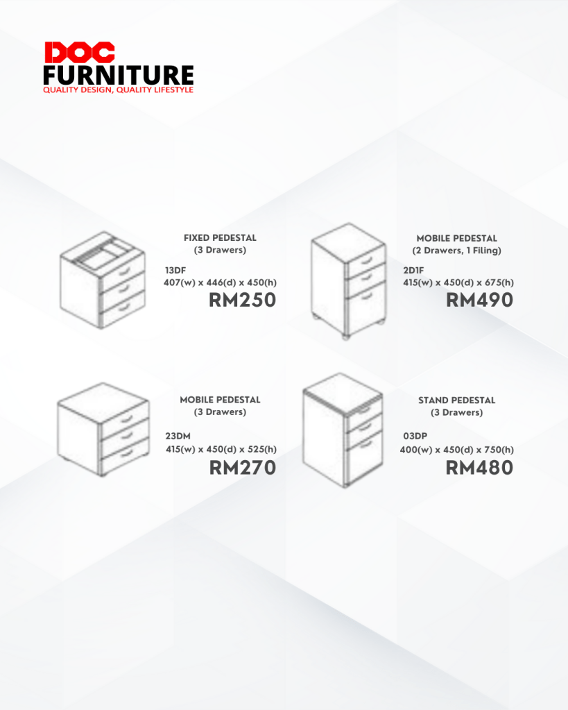 Stay organized in style! ✨ Discover our range of versatile 3-drawer pedestals, perfect for your office or home workspace. Find the perfect storage solution with DOC FURNITURE.

#Furniture #OfficeStorage #HomeOffice #DOCFurniture #StorageSolutions