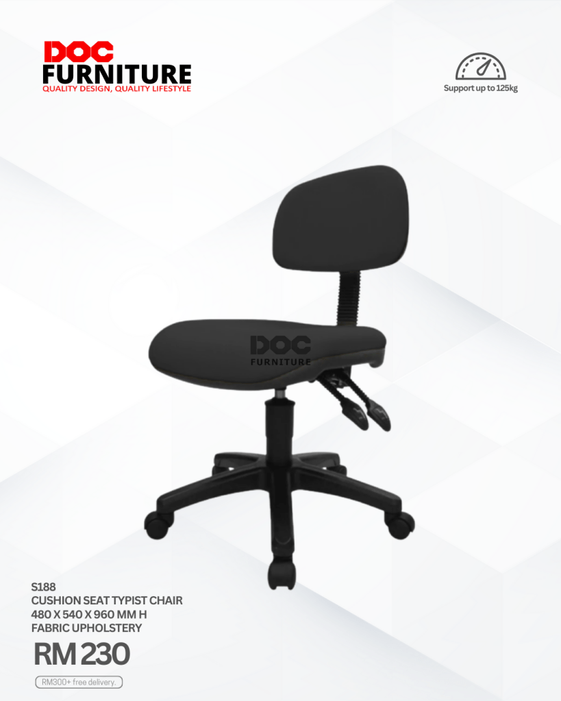 Upgrade your workspace comfort without breaking the bank! ✨ Get the S188 Cushion Seat Typist Chair for just RM230. Plush fabric, sturdy support (up to 125kg), and free delivery for orders over RM300! Perfect for your home office or study nook.

#HomeOffice #TypistChair #FurnitureMalaysia #AffordableFurniture #WorkFromHome
Shop now! [Link to product/website]