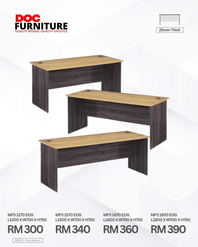Upgrade your workspace setup with quality and style! ✨ Get a sturdy DOC Furniture desk with a durable 25mm thick top, perfect for productivity. Prices start from just RM300!

Plus, enjoy FREE delivery on orders above RM300!

Find the perfect size for your home office or workspace today! Shop now!

#DOCFurniture #OfficeDesk #HomeOffice #WorkFromHome #AffordableFurniture