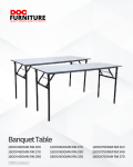 Grey color top banquet tables with black folding legs are displayed, one larger than the other, highlighting various size and price options available from DOC Furniture.